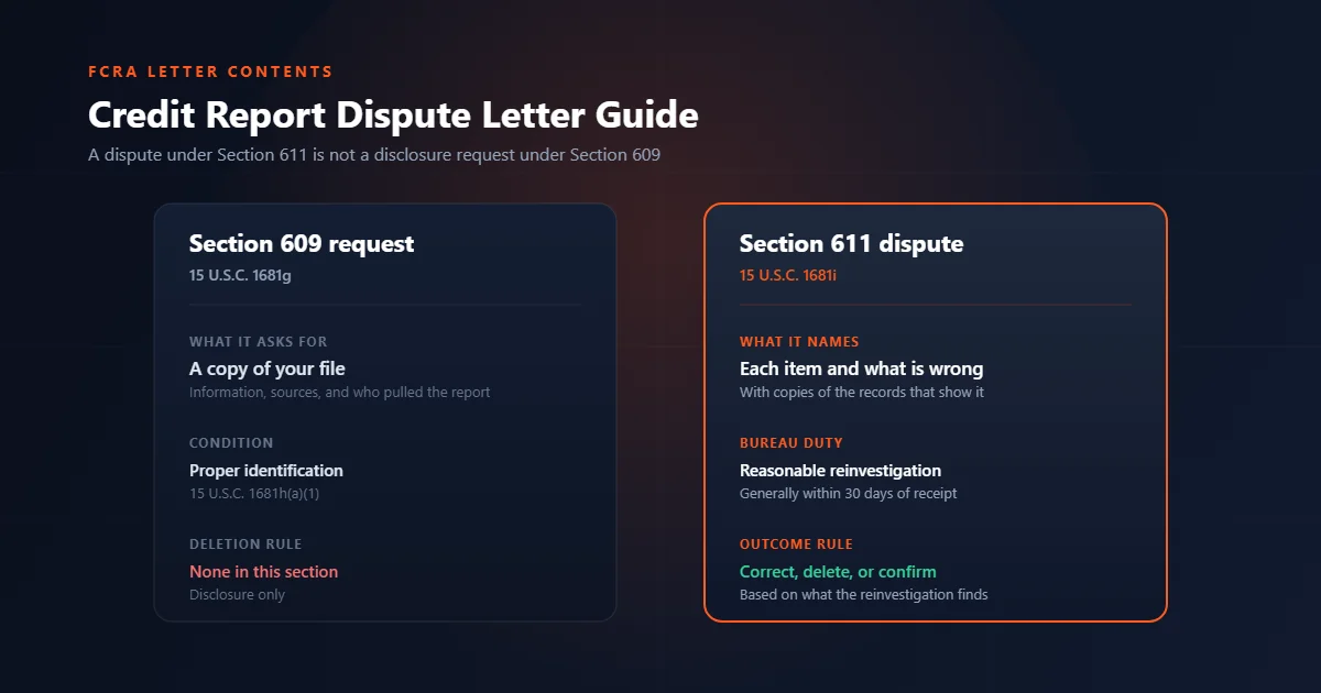 Section 609 disclosure request compared with a Section 611 credit report dispute letter